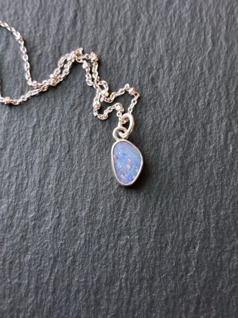 Sterling Silver Opal Teardrop Necklace - Blue Opal Pendant